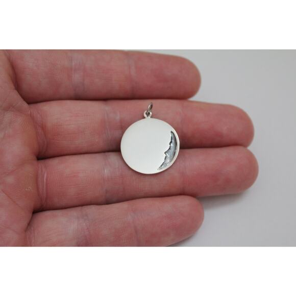 Sterling Silver Crescent Moon Face Pendant with Bronze Star - Picture 2 of 4